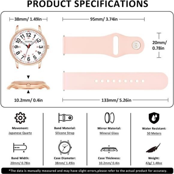 Nurse Watch for Nurse Medical Professionals Students Women Men, 50M Waterproof - Picture 5 of 7